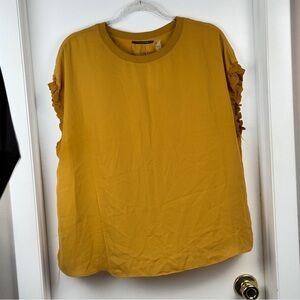 Tahari Mustard Ruffle Sleeve Blouse‎ Flawed - see photos